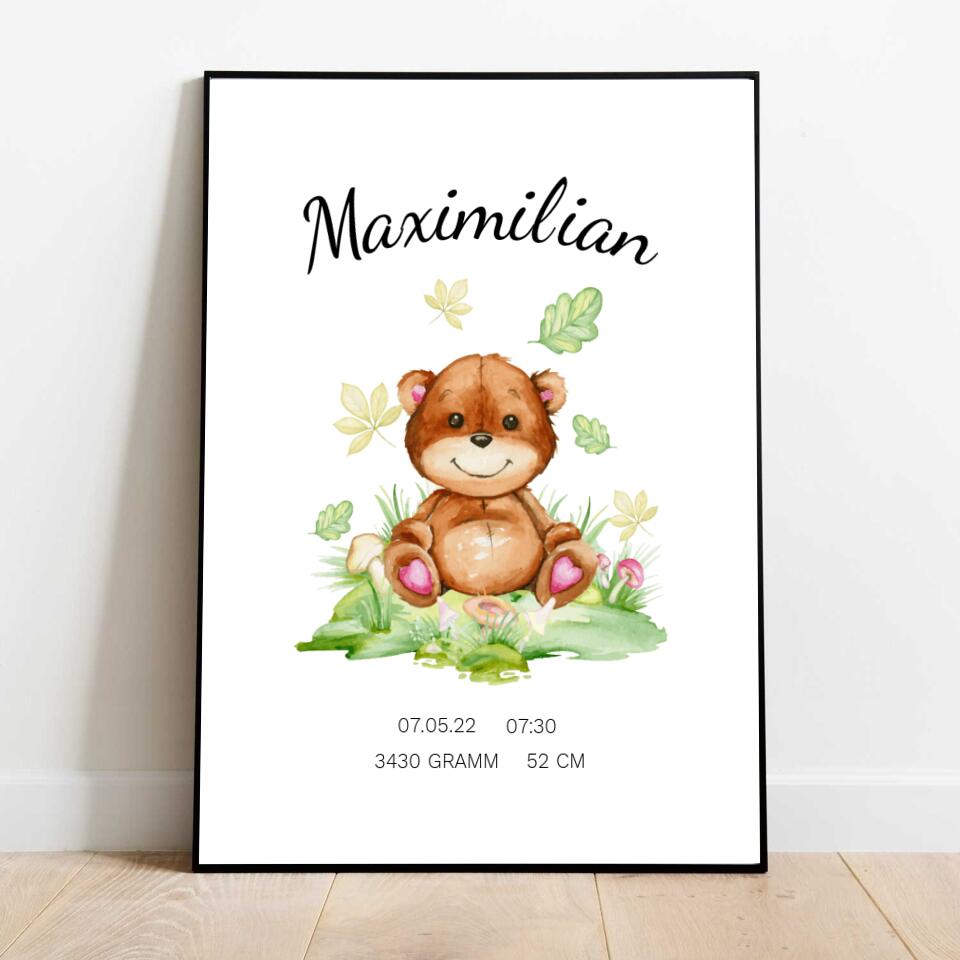 Geburt Teddybär - Personalisiertes Poster