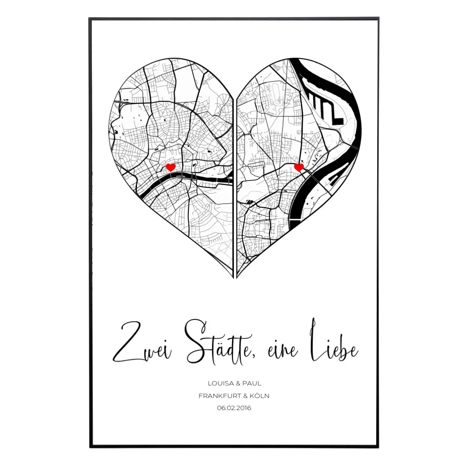 Zwei Städte, Eine Liebe - Personalisiertes Poster