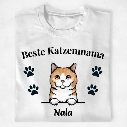 Beste Katzenmama - Personalisiertes T-Shirt