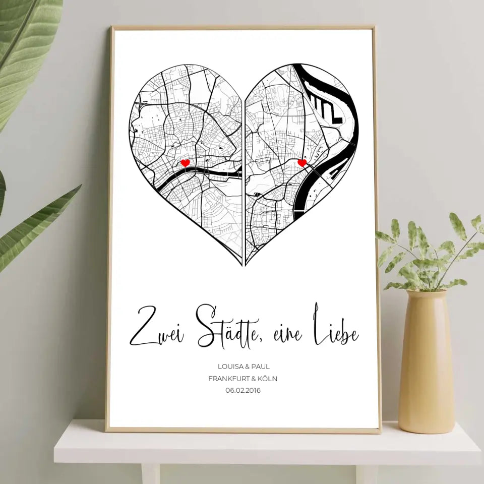 Zwei Städte, Eine Liebe - Personalisiertes Poster